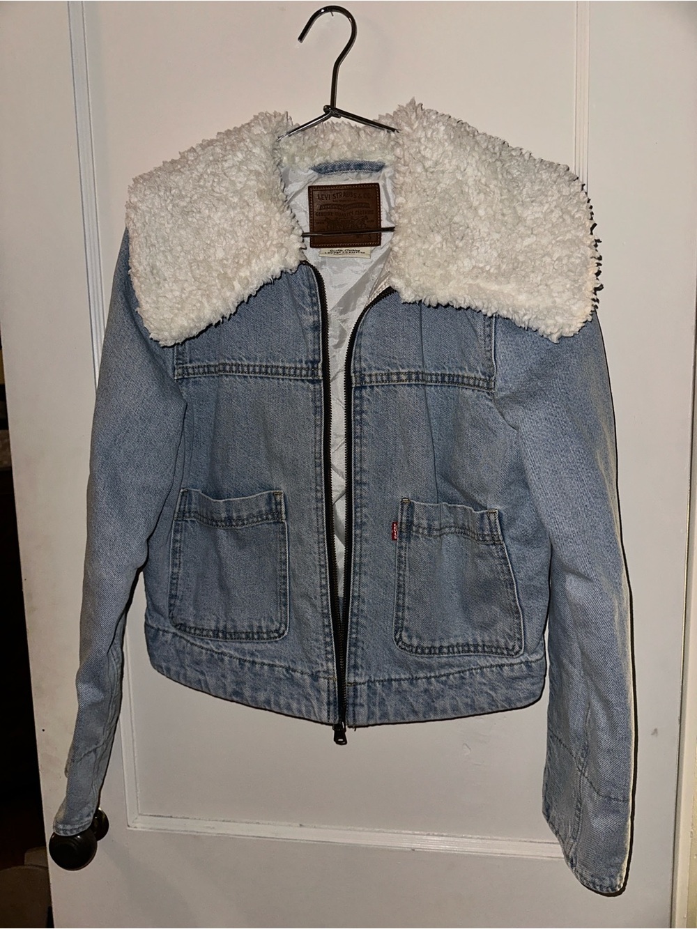 Levi's Light Blue Denim Jacket with White Sherpa Collar